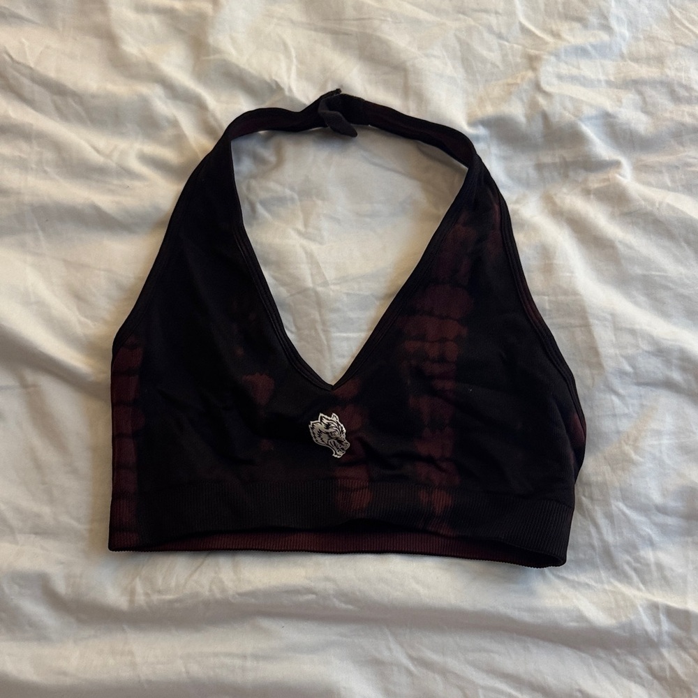 Darc Sport Black and Burgundy Tie-Dye Halter Crop Top